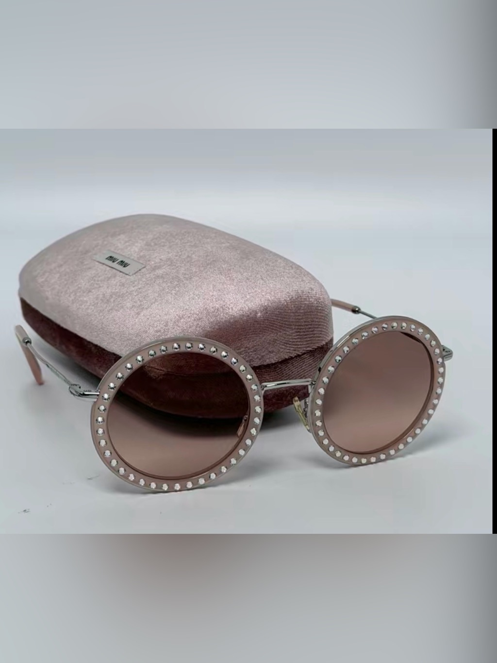 Miu Miu Pink Round Crystal Sunglasses